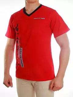 Яркая красная мужская футболка из нежного материала прямого силуэта с принтом Альфа 1896 красный распродажа